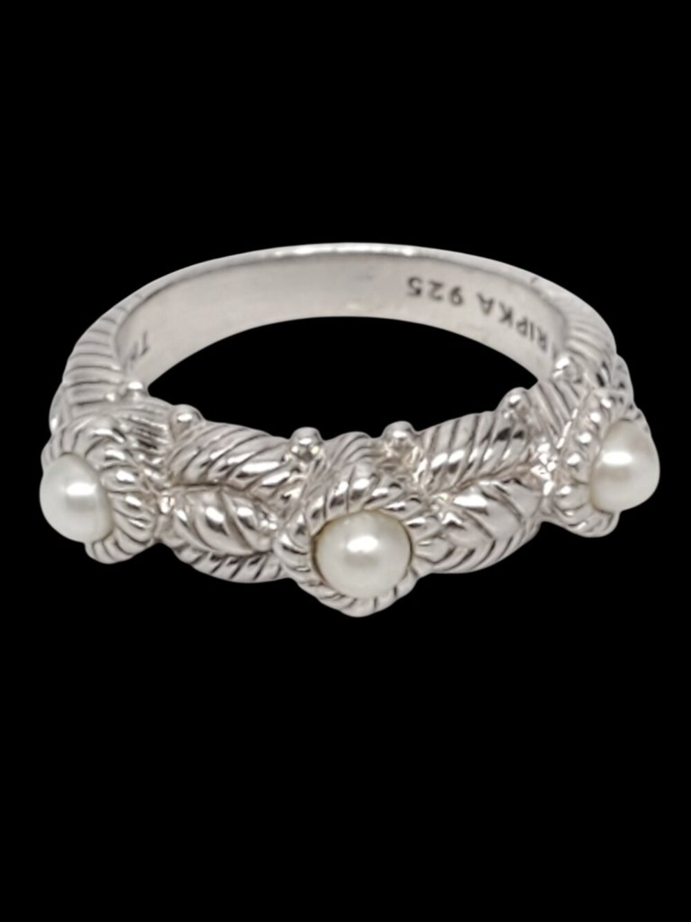Judith Ripka Sterling Silver Pearl Rope Band Ring Size 6.75 #23897